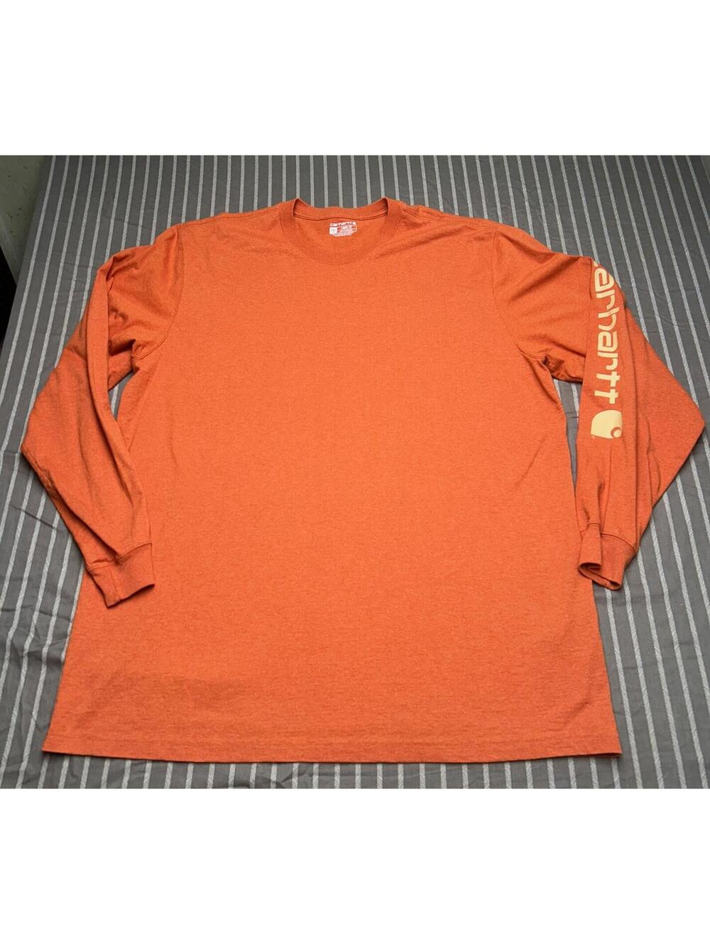 Carhartt Shirt Men's 2XLT Orange Work Wear Loose Fit Long Sleeve Heavy Weight